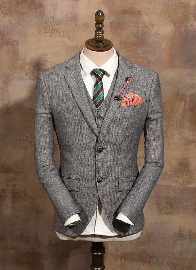  英倫復(fù)古灰色單排兩?？勰惺啃奚砦餮b潮 雅痞西服外套 男