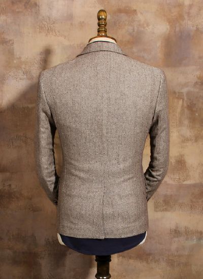  英倫復古咖啡色單排兩?？勰惺啃奚砦餮b 雅痞西服外套 男