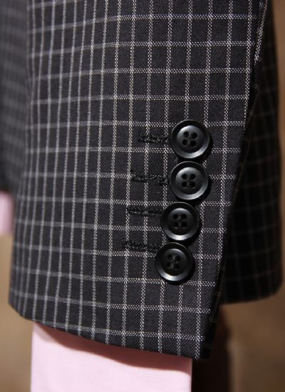  英倫復古黑格單排兩粒扣男士修身西裝潮 雅痞西服外套 男